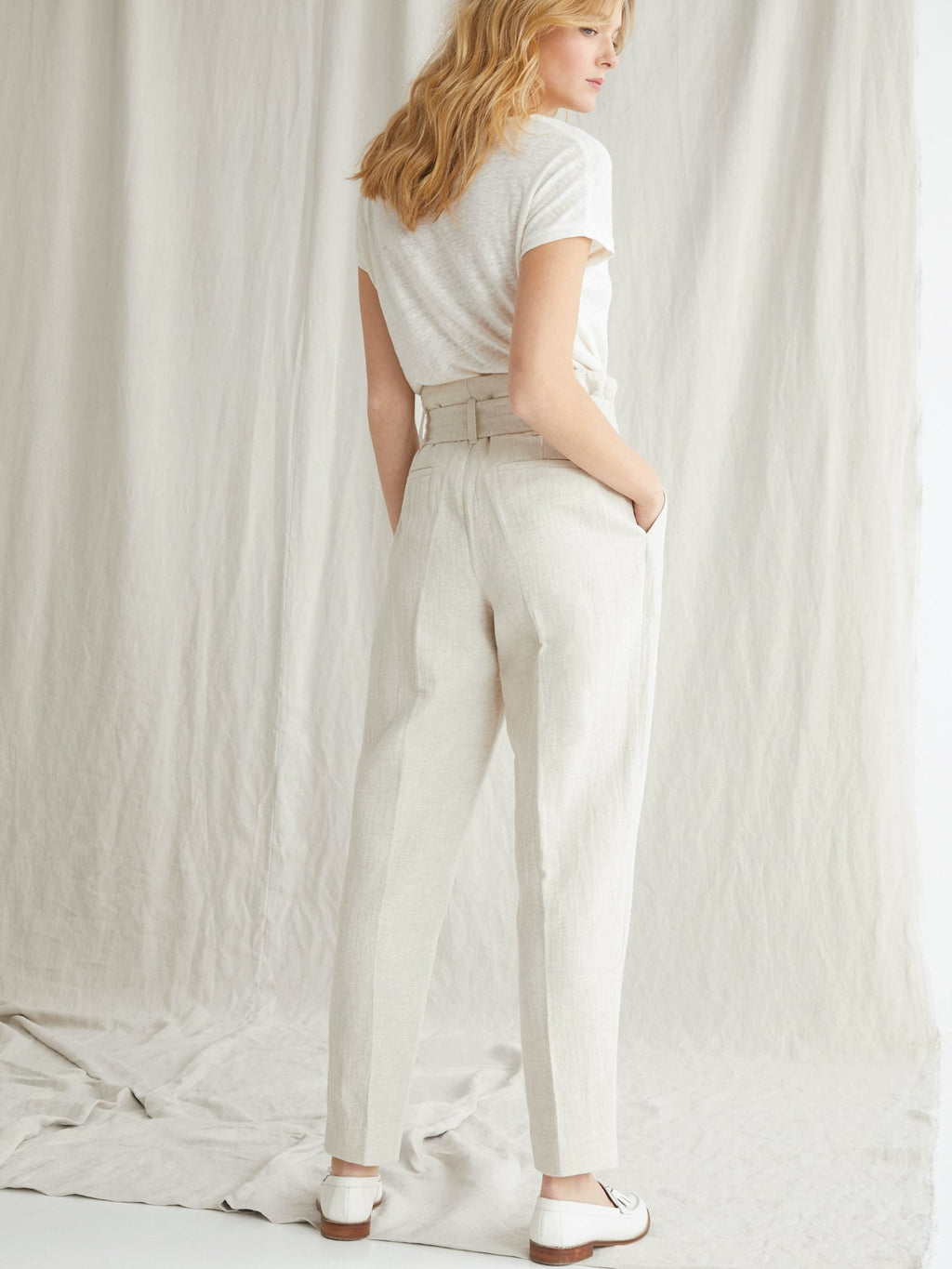 Pantalon Ctn Lin - Beige Clair Chine - Femme