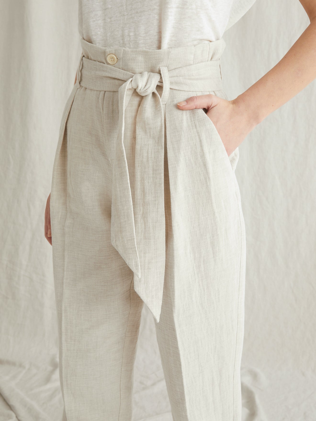 Pantalon Ctn Lin - Beige Clair Chine - Femme