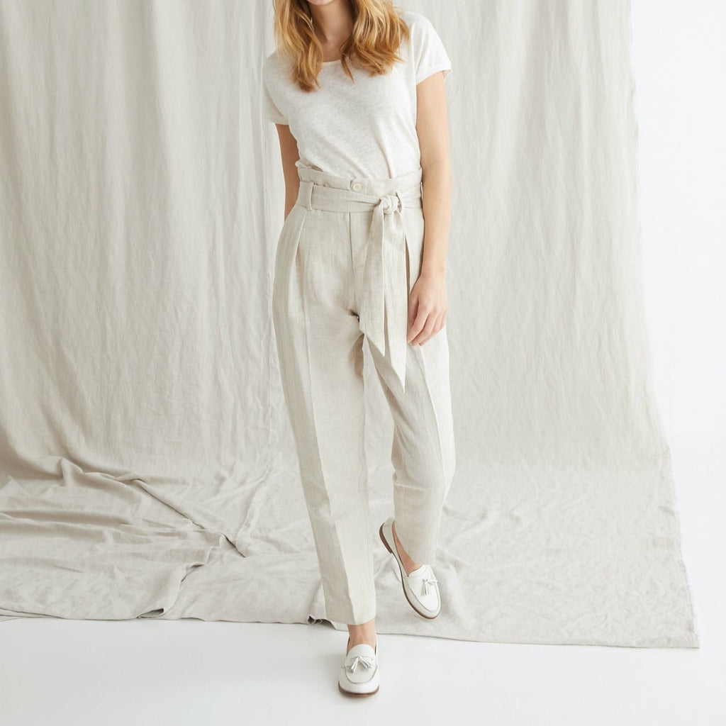 Pantalon Ctn Lin - Beige Clair Chine - Femme
