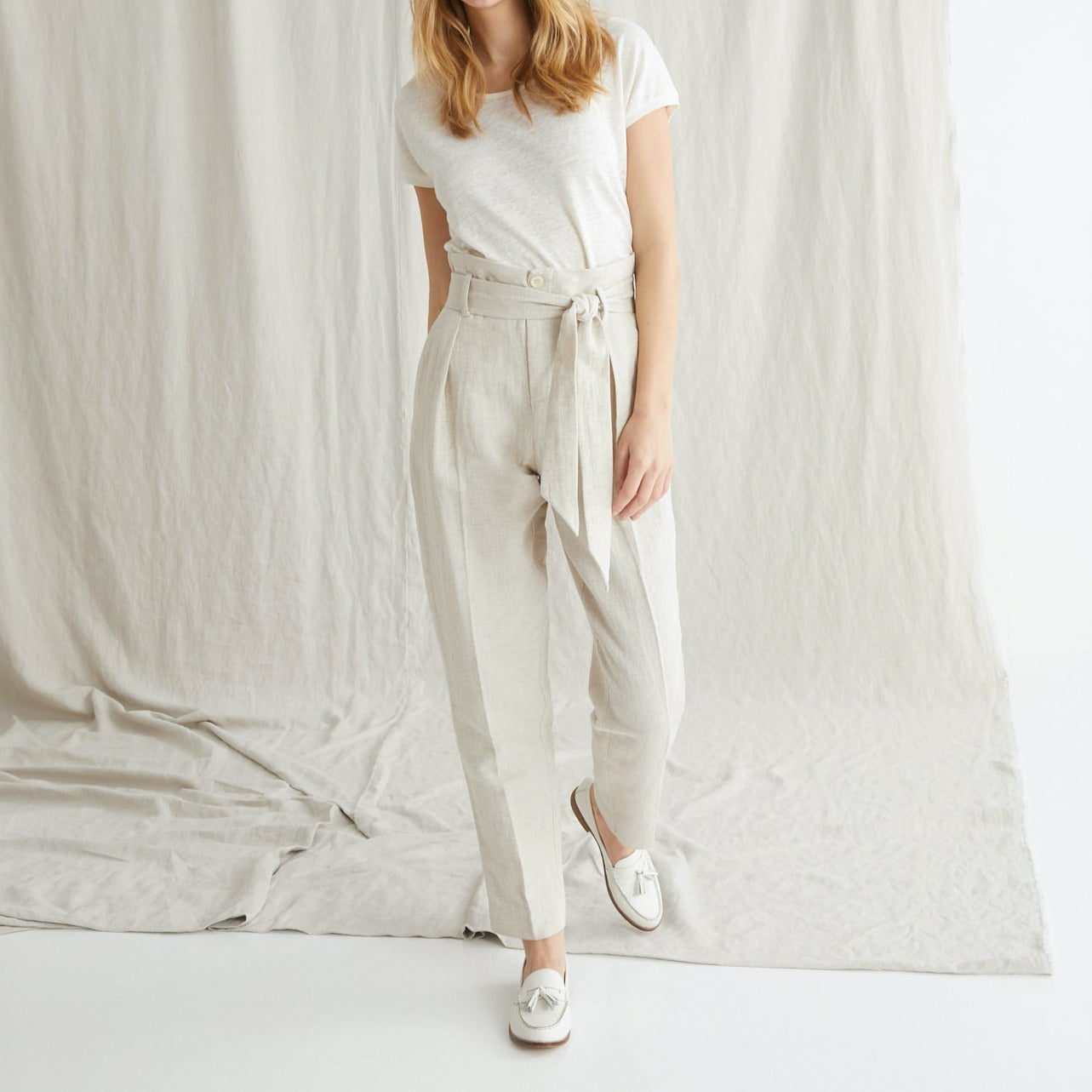 Pantalon Ctn Lin - Beige Clair Chine - Femme