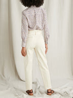 Pantalon Carotte Coton C - Beige Clair Uni - Femme
