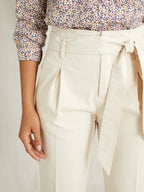 Pantalon Carotte Coton C - Beige Clair Uni - Femme