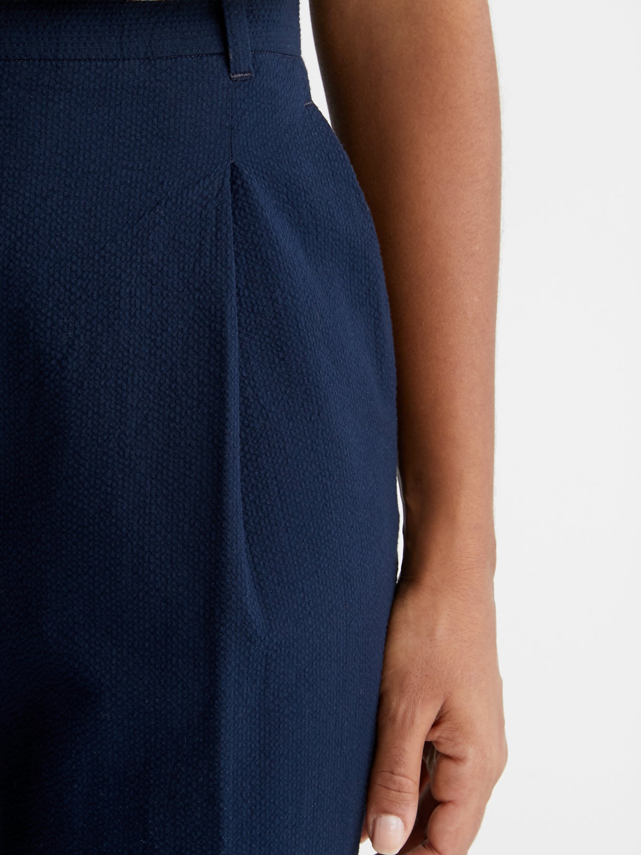 Pantalon Seersucker - Bleu Fonce Uni - Femme