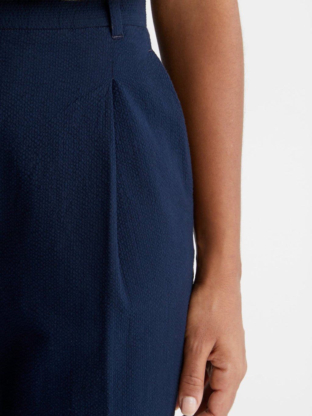 Pantalon Seersucker - Bleu Fonce Uni - Femme