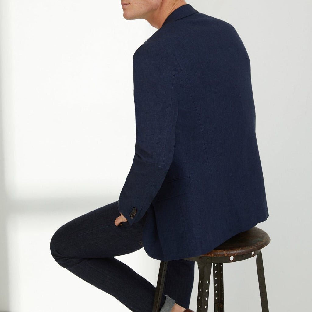 Blazer Coton/Li - Bleu Moyen Uni - Homme