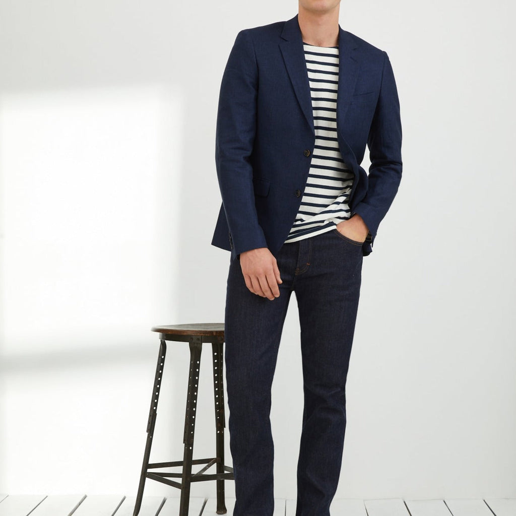 Blazer Coton/Li - Bleu Moyen Uni - Homme