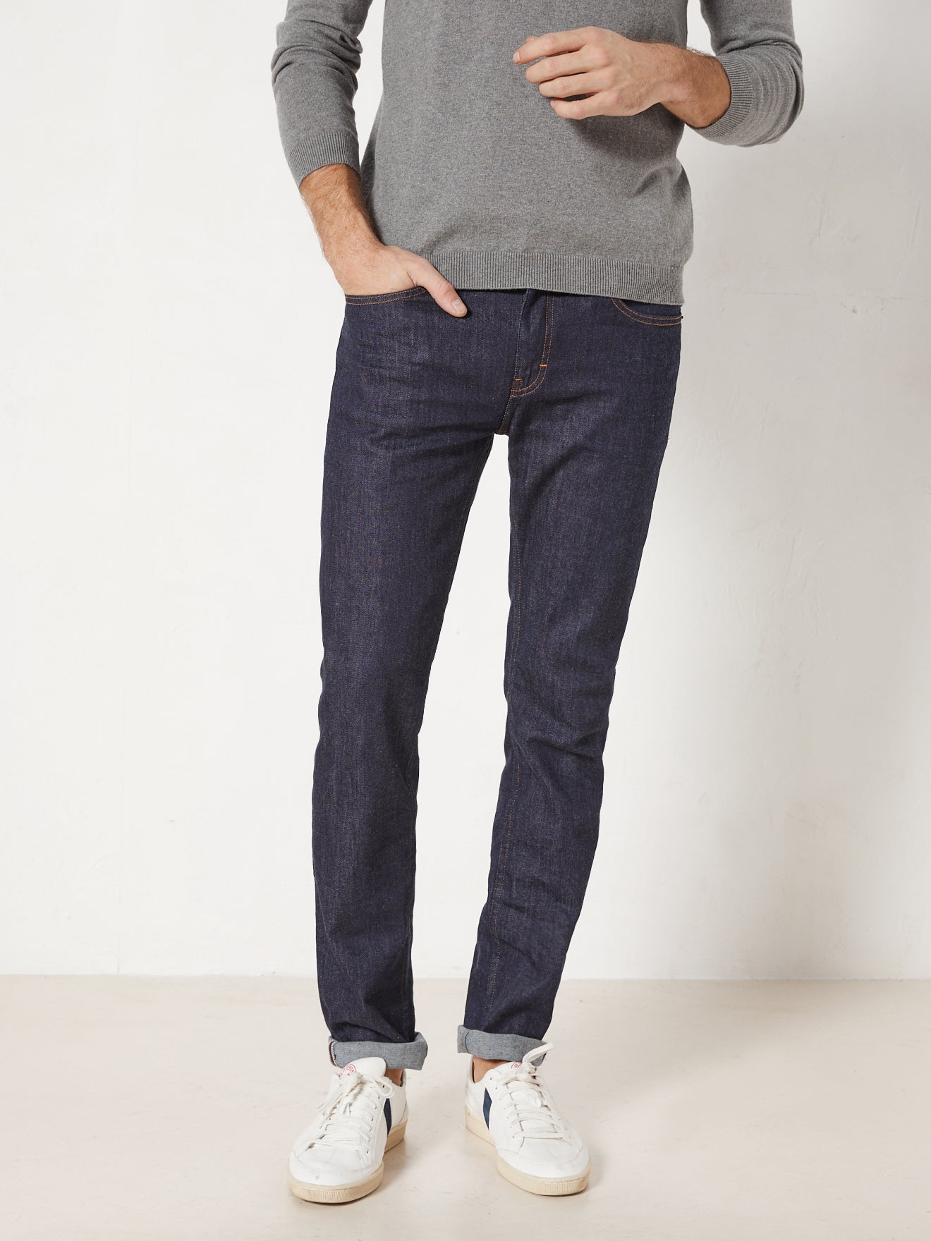 Jean Denim Brut - Bleu Fonce Uni - Homme