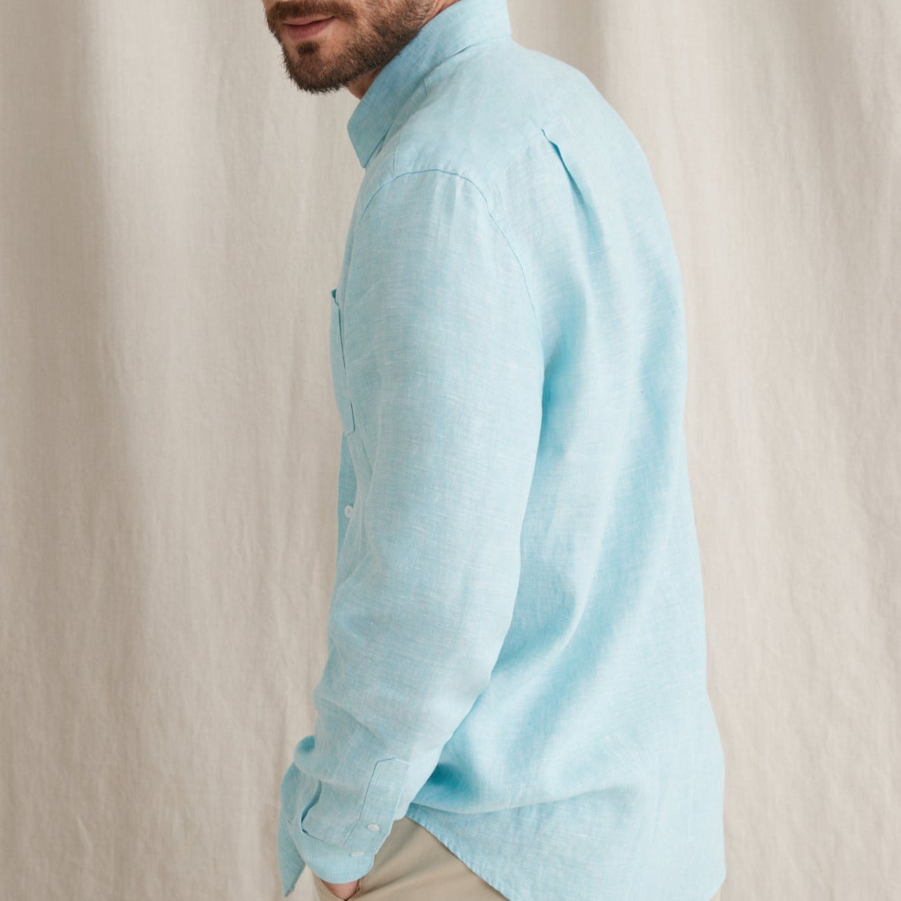 Chemise Dro Lin - Bleu Clair Raye - Homme