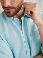 Chemise Dro Lin - Bleu Clair Raye - Homme