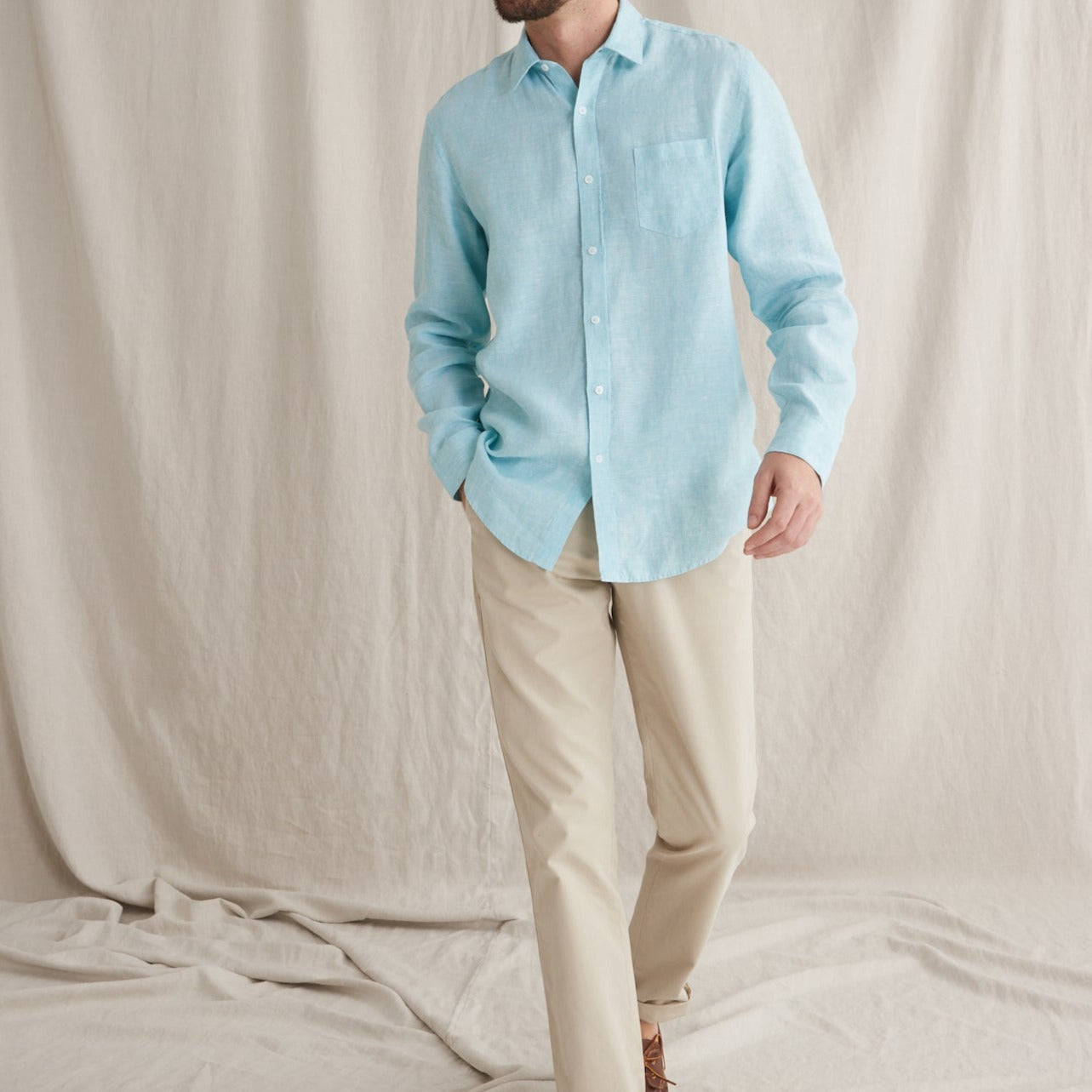 Chemise Dro Lin - Bleu Clair Raye - Homme