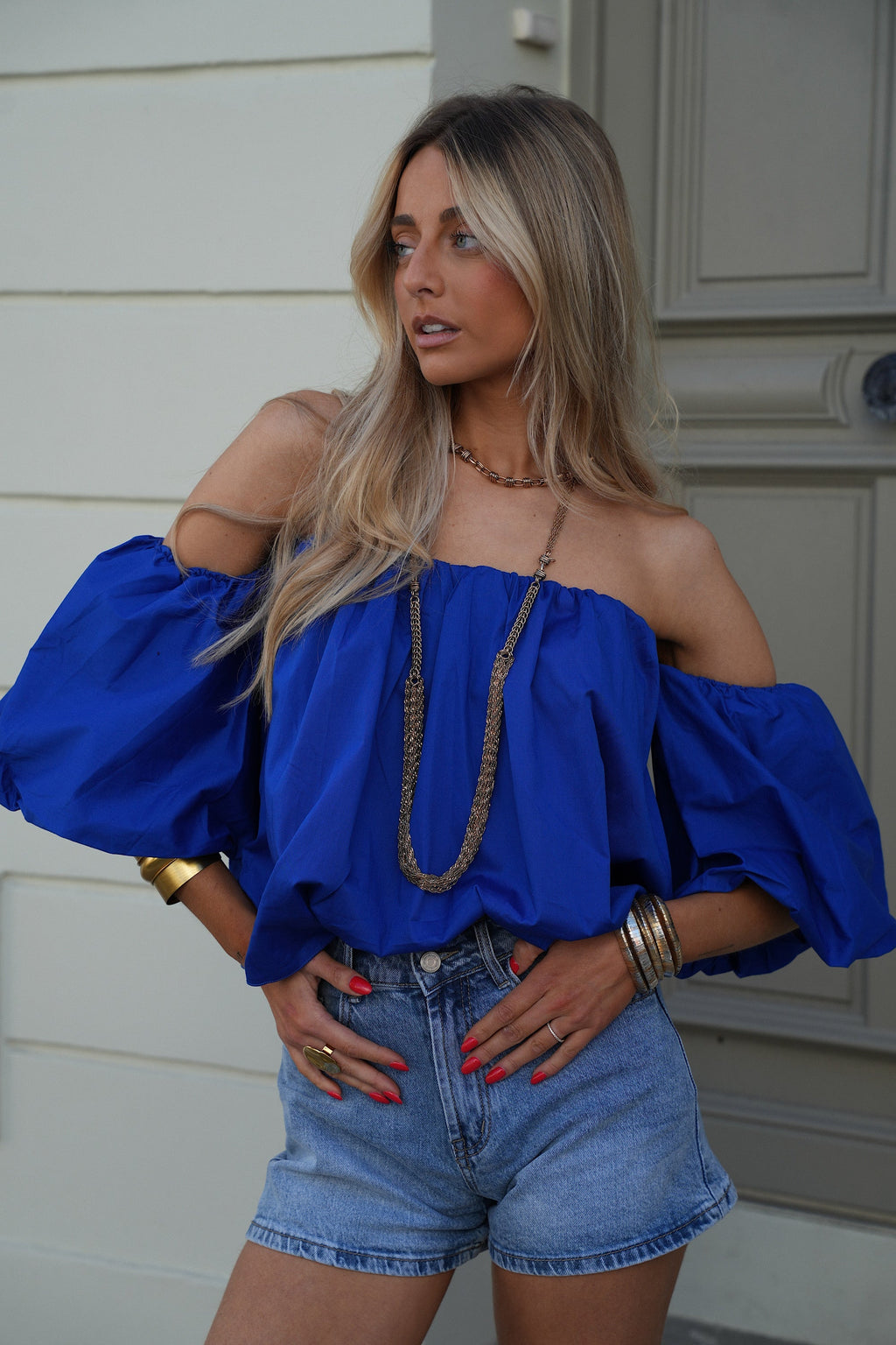 Blouse Col Bardot Nao - Bleu Roi