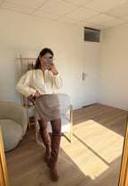 Jupe Short En Suédine Selena Taupe