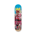 Solo skate deck with Jean-Michel Basquiat’s Untitled, 1981 — bold black and red markings on a light wood grain background.