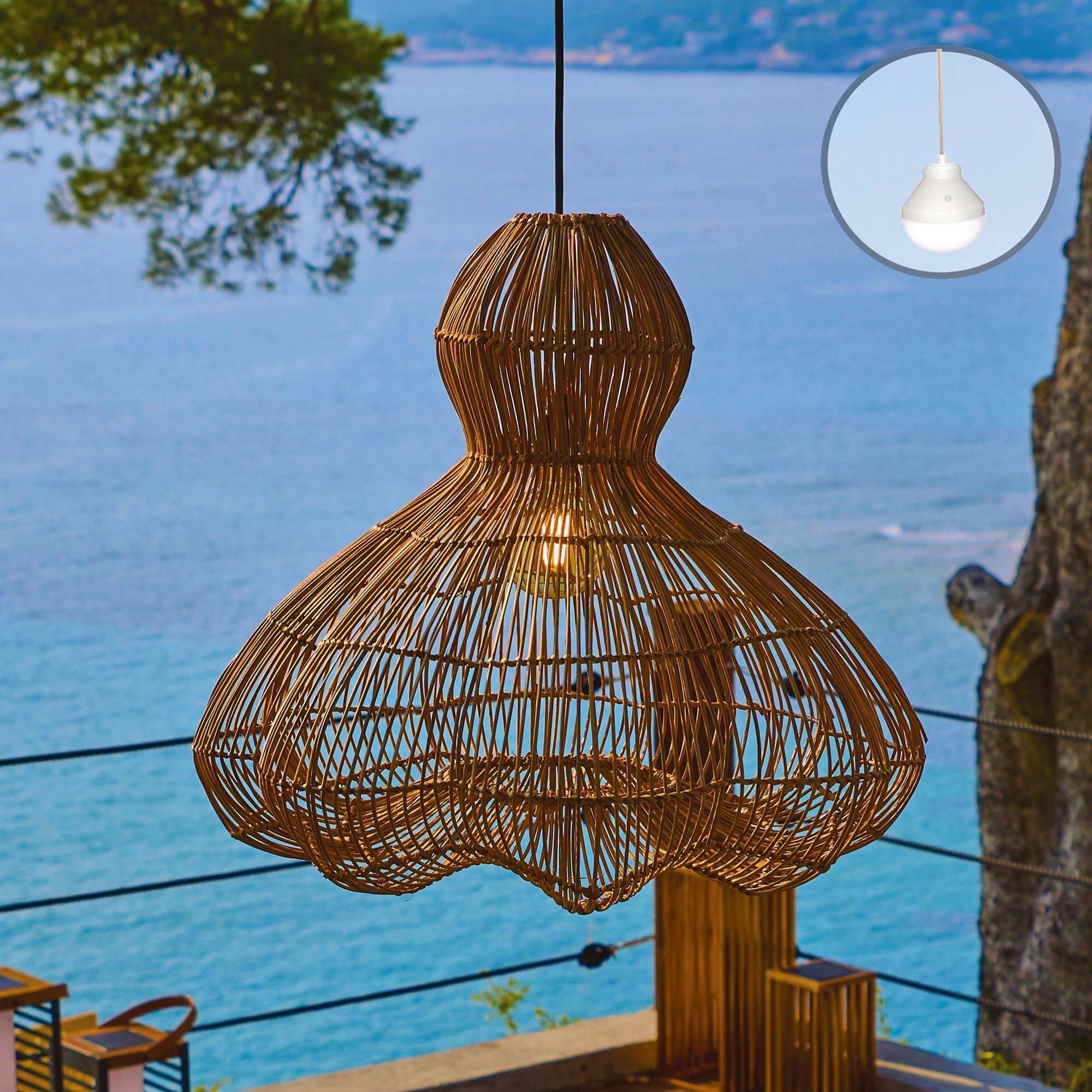 Ronda - Suspension Sans Fil - Rotin - Beige