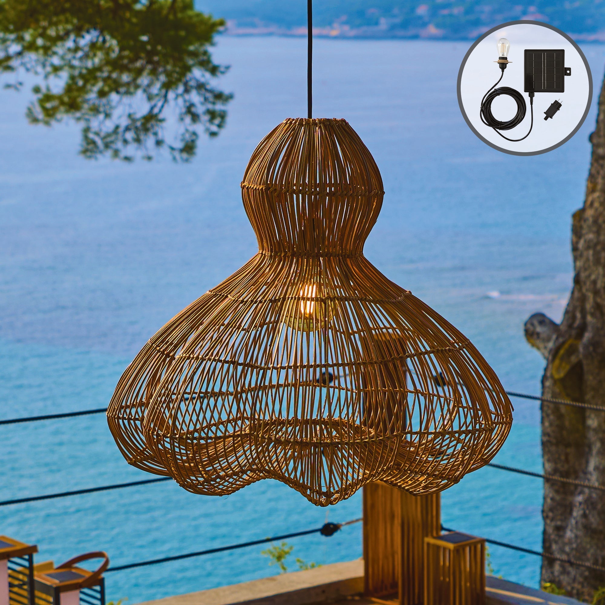 Ronda - Suspension Solaire - Rotin - Beige