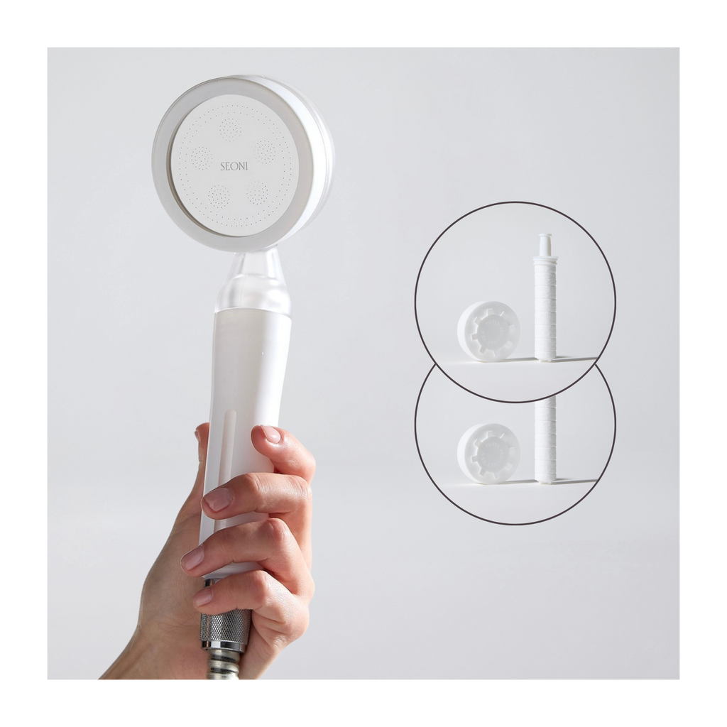 Pommeau de Douche Filtrant Blanc + 2 Filtres (4 Mois de Filtration)