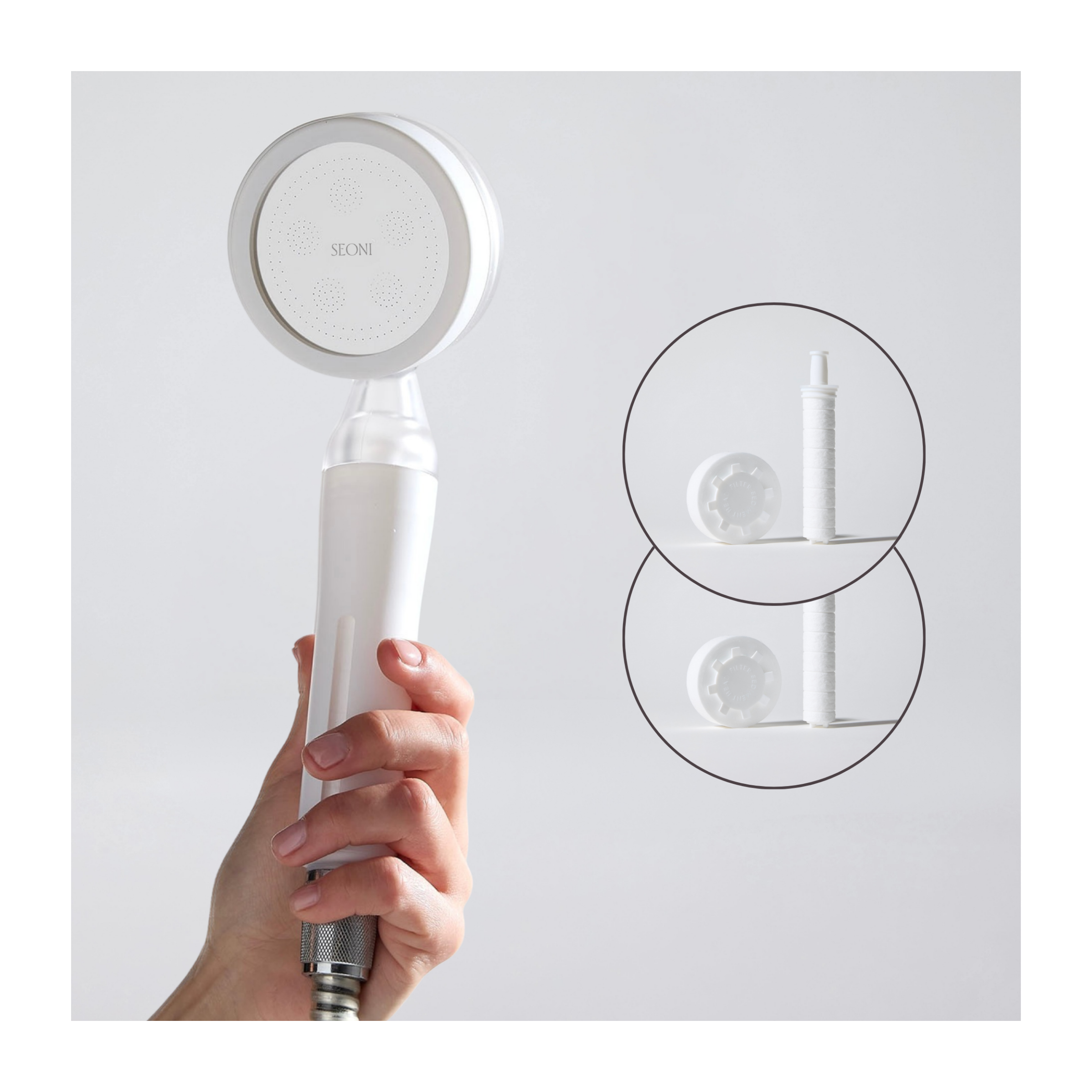 Pommeau de Douche Filtrant Blanc + 2 Filtres (4 Mois de Filtration)