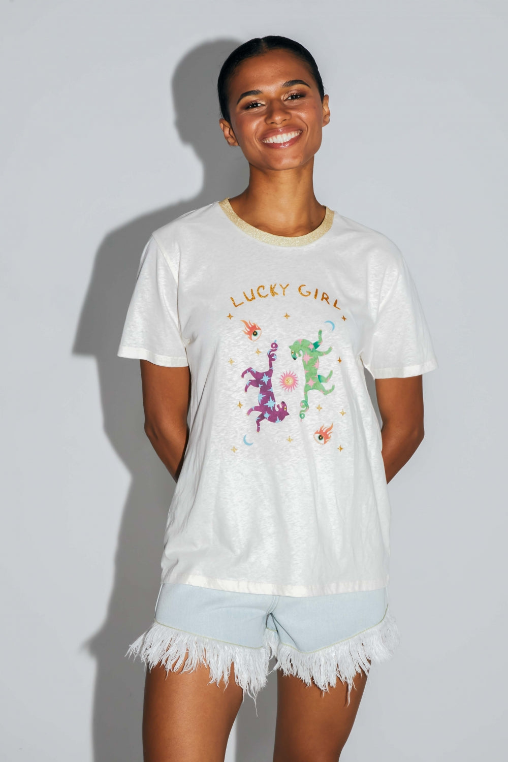 Le T-Shirt Fred Lucky Girl En Mélange Coton Lin Fabriqué Au Portugal