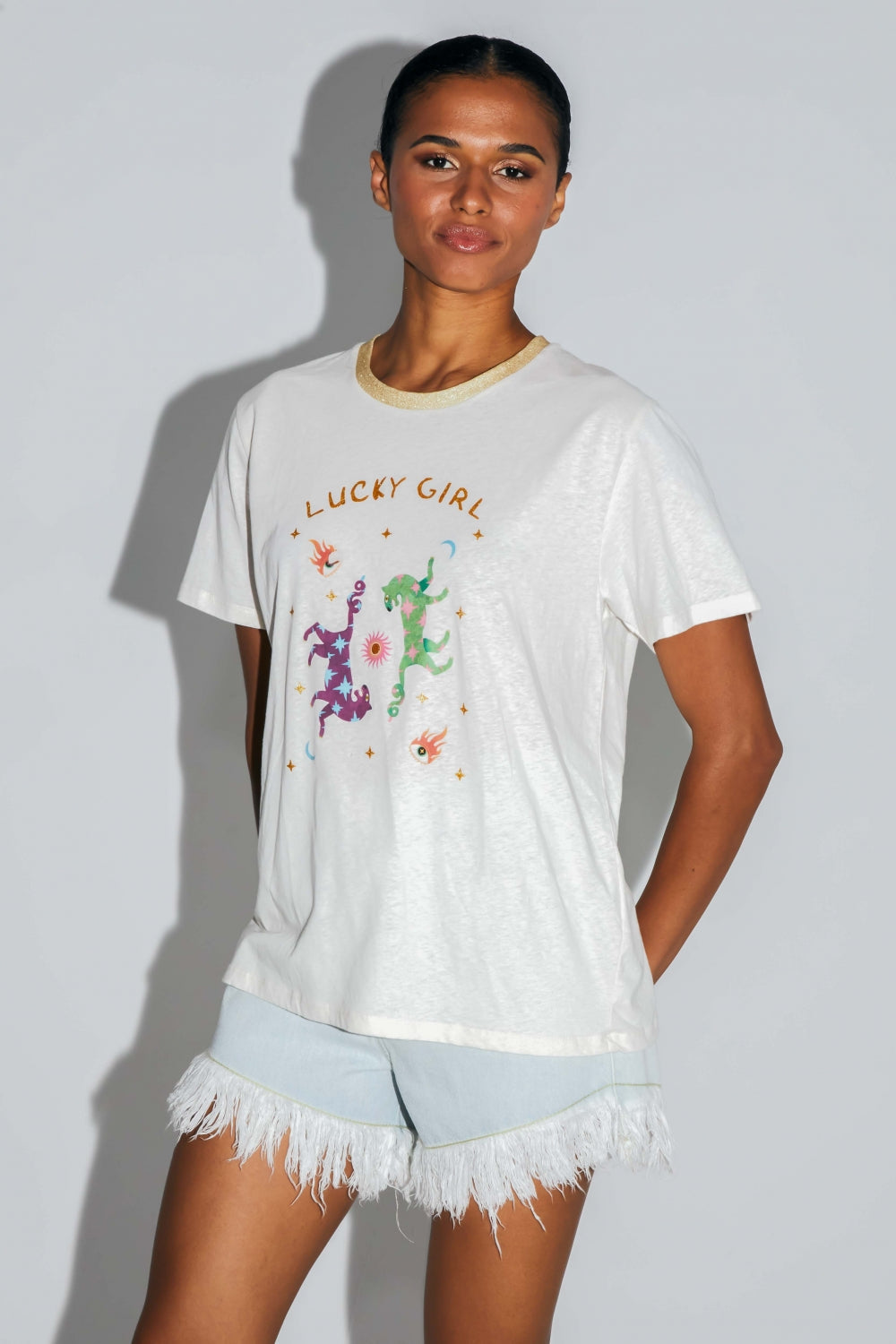Le T-Shirt Fred Lucky Girl En Mélange Coton Lin Fabriqué Au Portugal