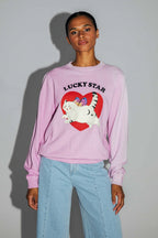 Le Sweatshirt Eddie Lucky Cat En Coton Organique Rose Délavé Fabriqué Au Portugal