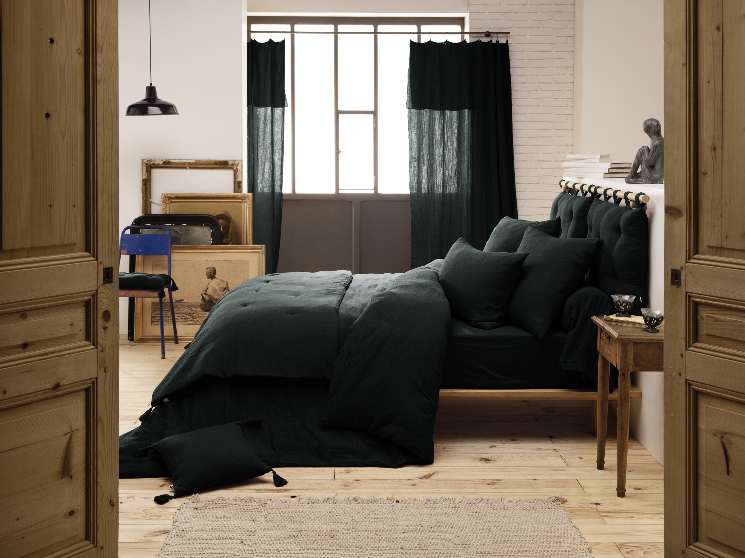 Gaia - Bout De Lit - Double Gaze De Coton Unie - Sapin