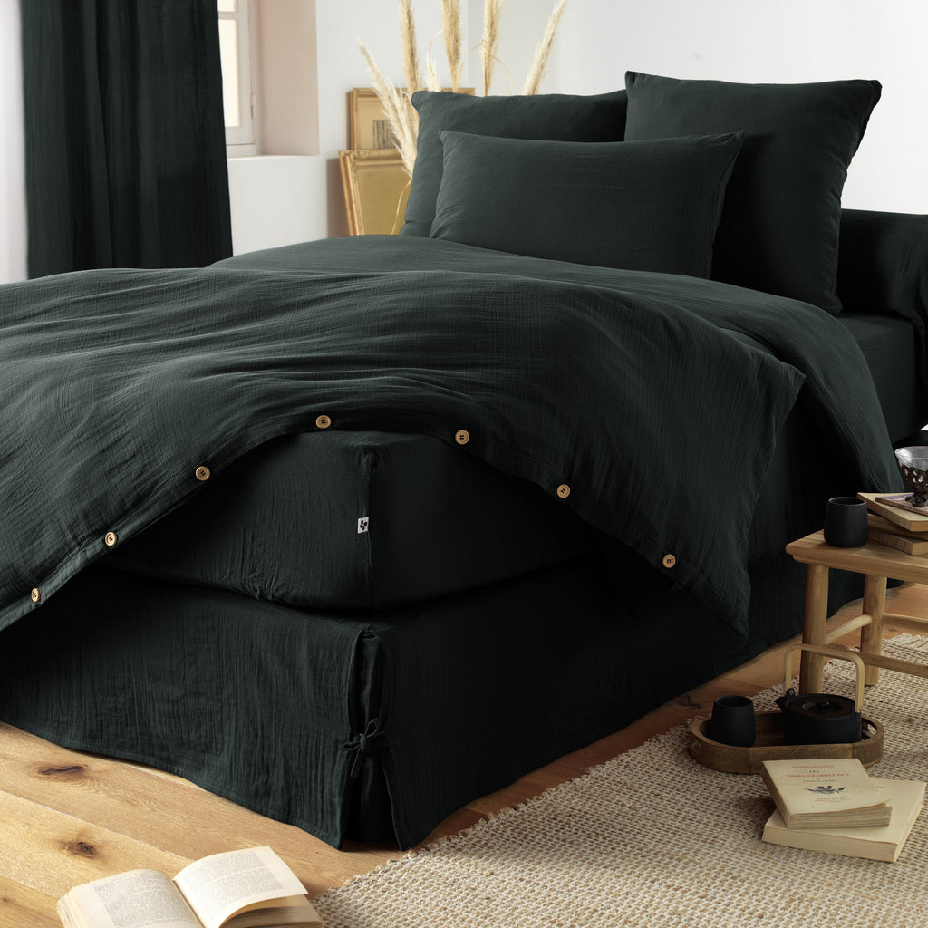 Gaia - Drap Housse - Double Gaze De Coton Unie - Sapin