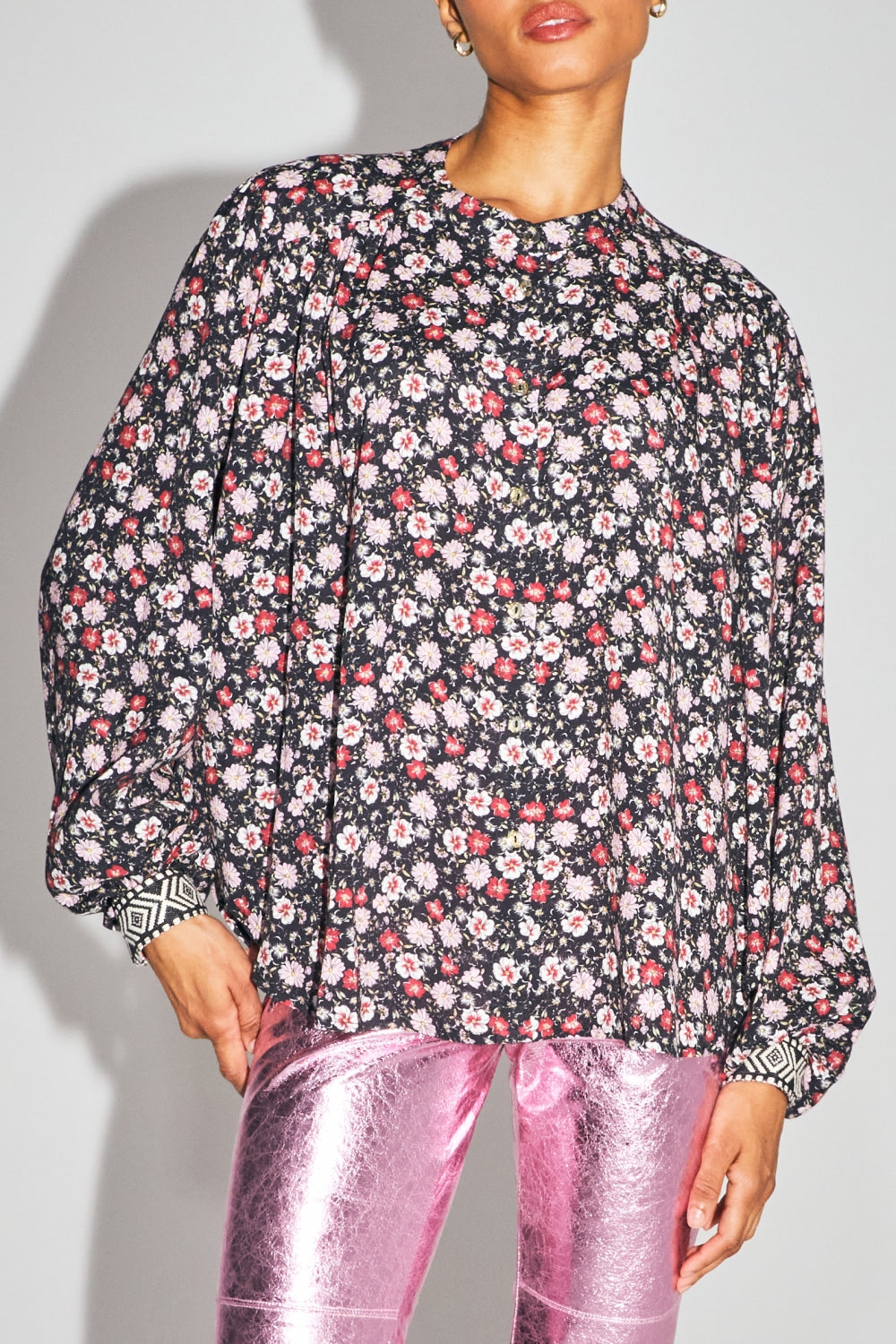 La Chemise Paola, Imprimé Gypsy Fleuri Rouge Et Rose Fabriquée En Italie