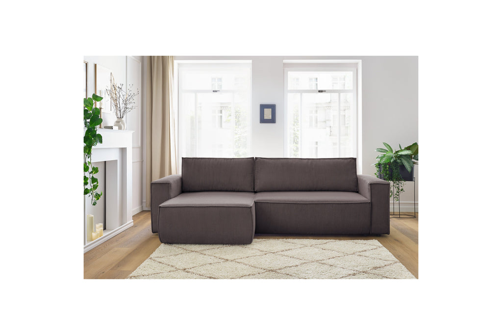 Nihad - Canapé D'Angle Réversible Convertible Coffre - Velours Côtelé