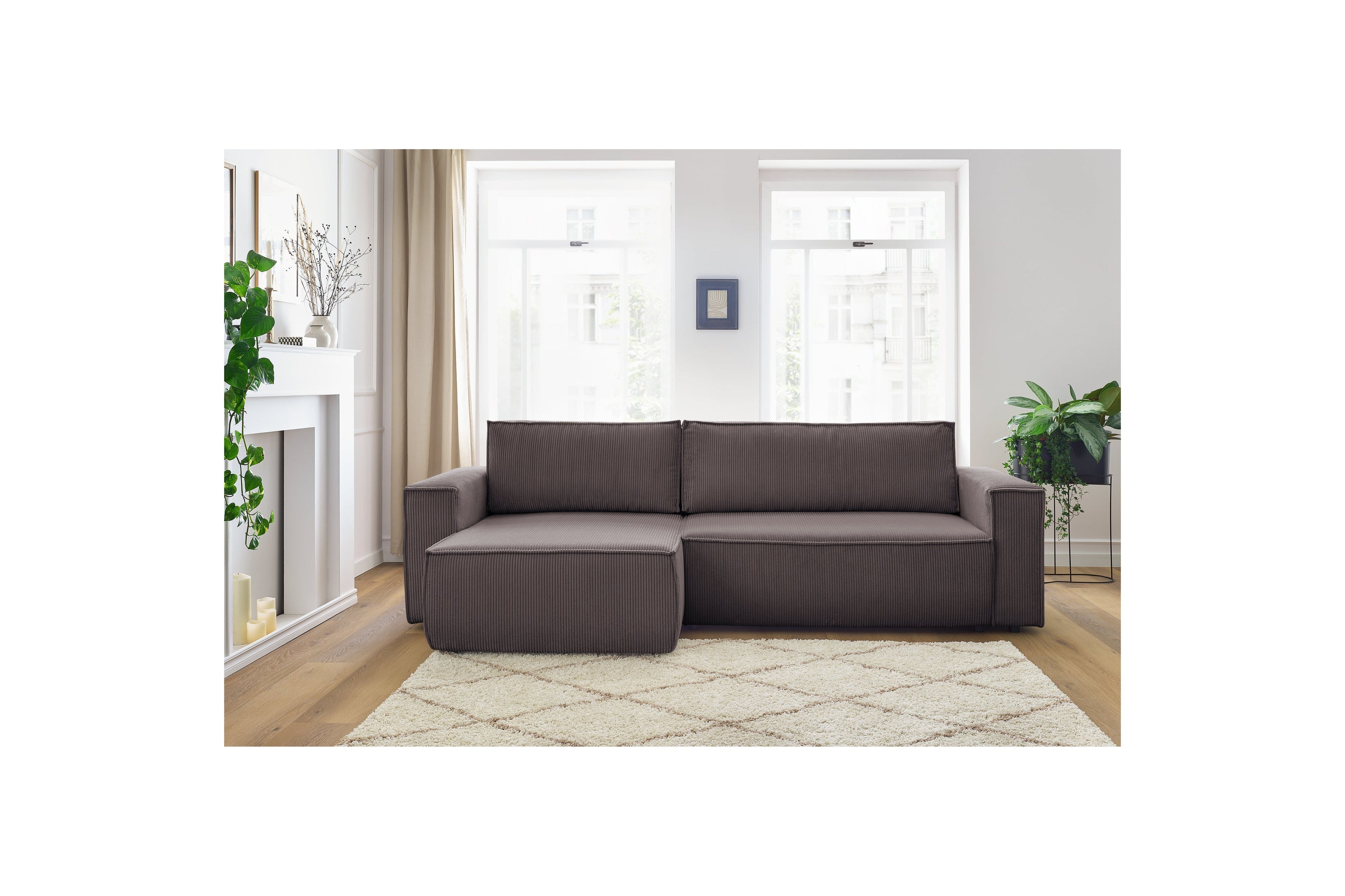 Nihad - Canapé D'Angle Réversible Convertible Coffre - Velours Côtelé
