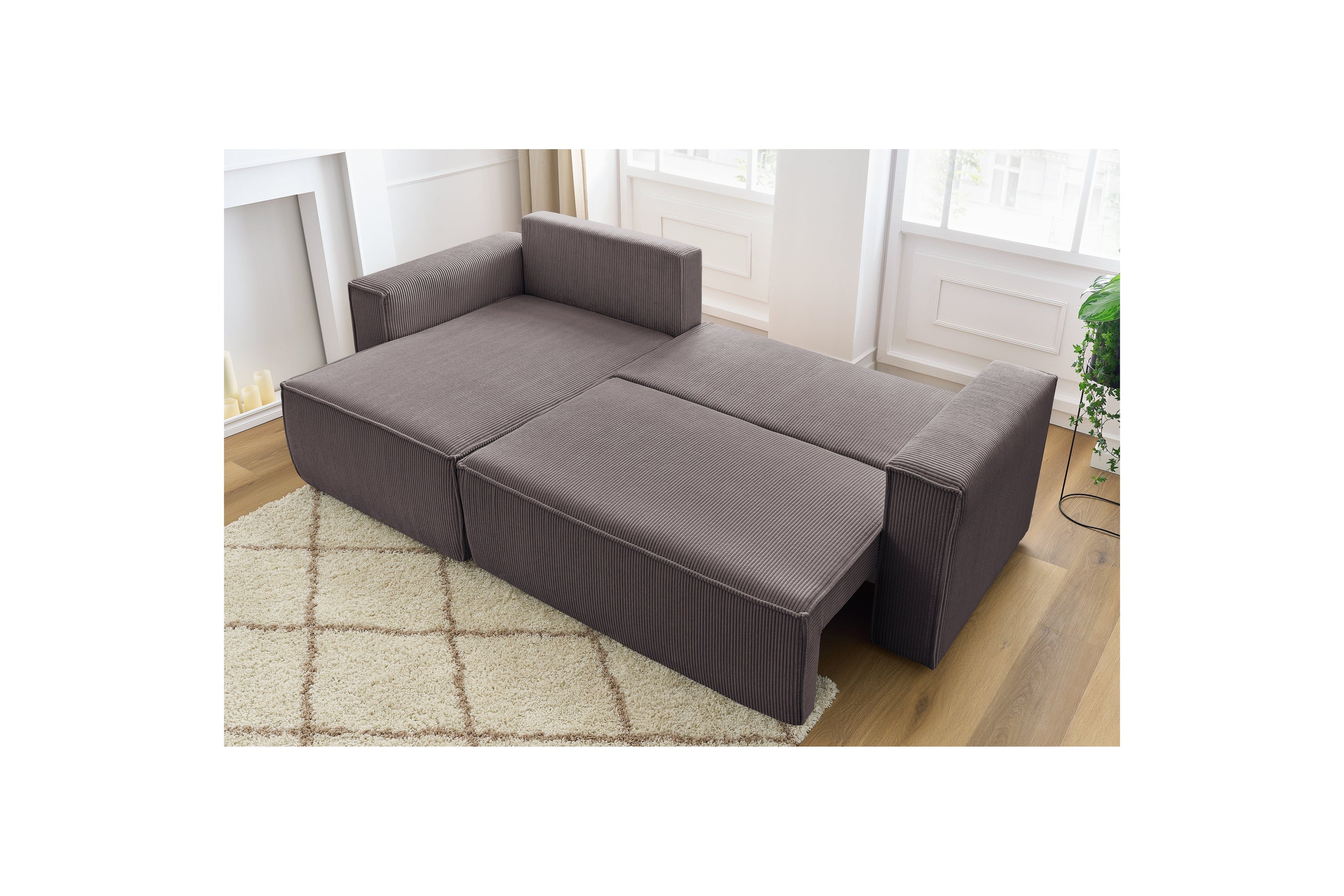 Nihad - Canapé D'Angle Réversible Convertible Coffre - Velours Côtelé