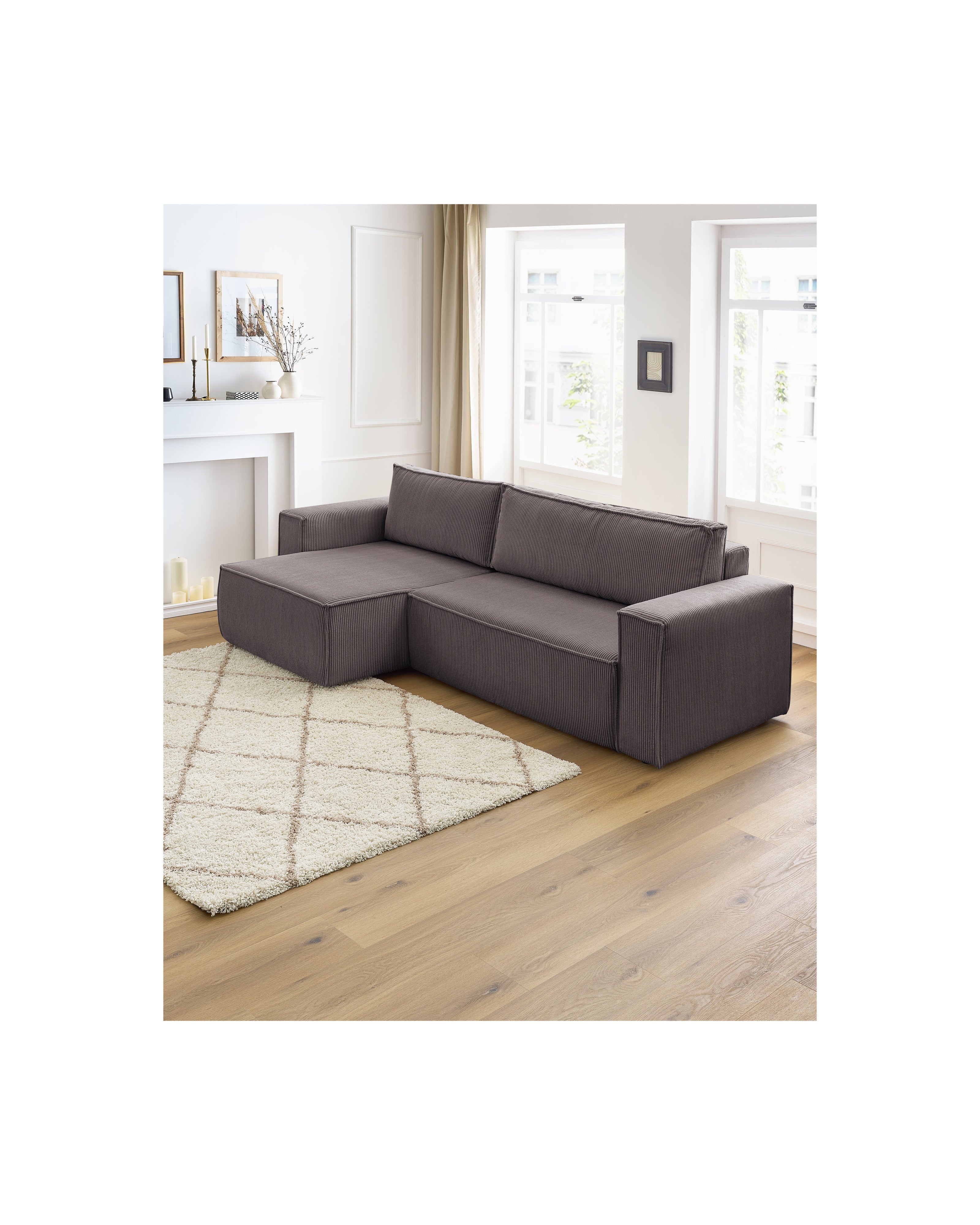 Nihad - Canapé D'Angle Réversible Convertible Coffre - Velours Côtelé