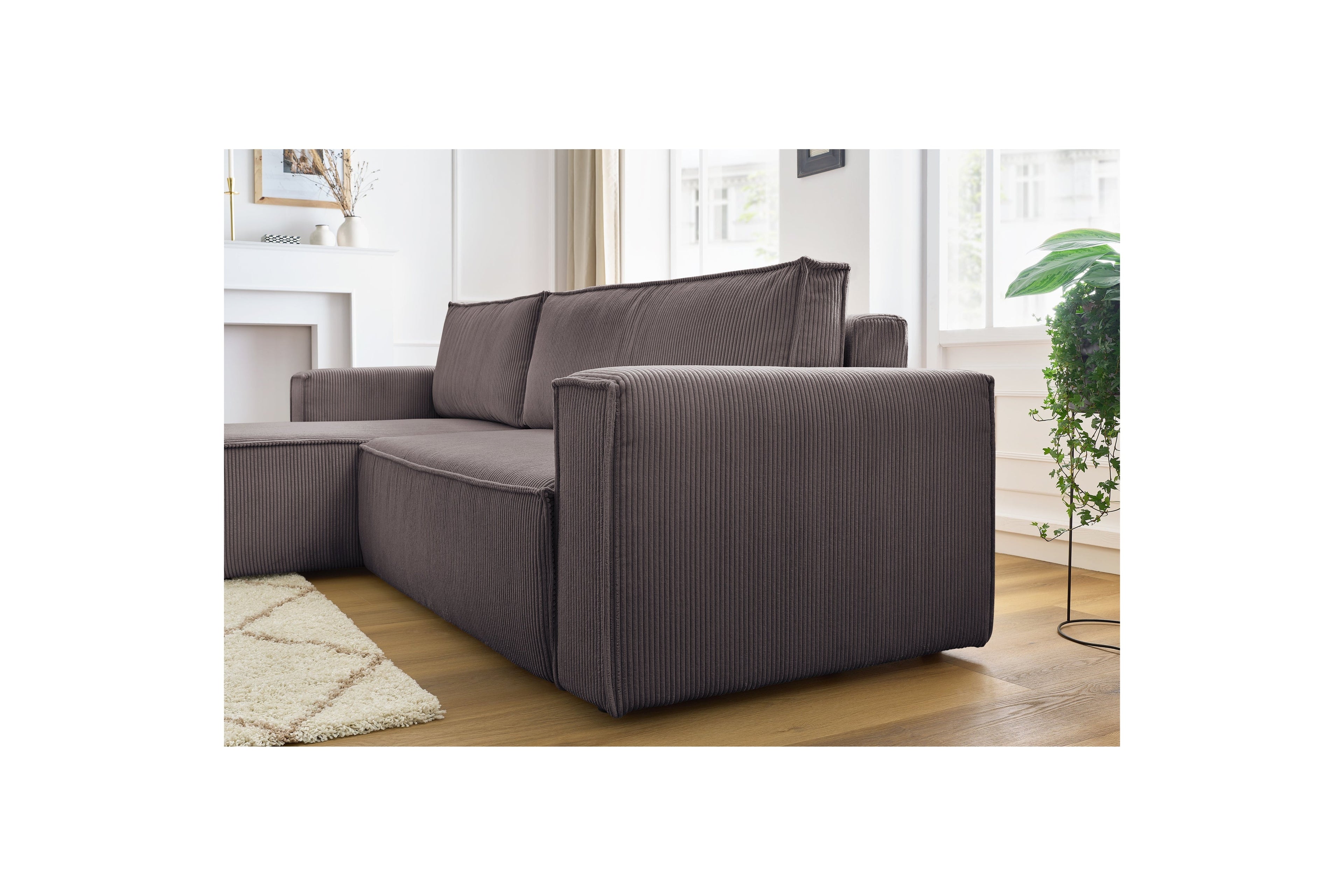 Nihad - Canapé D'Angle Réversible Convertible Coffre - Velours Côtelé