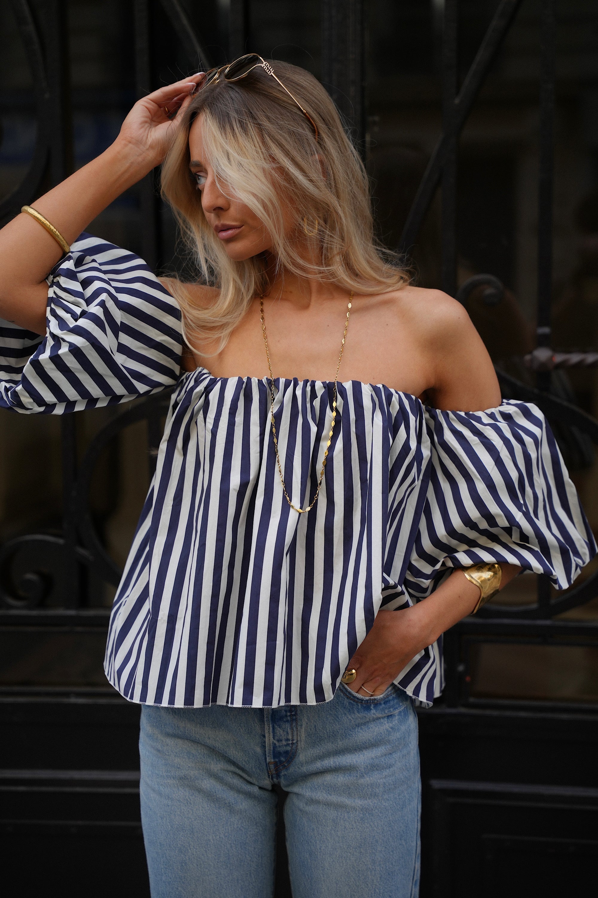 Blouse Rayée Lucile - Bleue