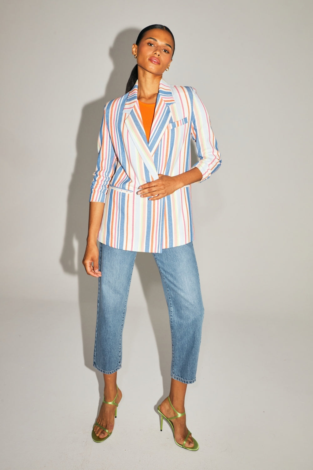 Le Blazer Ema A  Rayures Pop Multicolores En Coton Organique Fabriqué En Italie