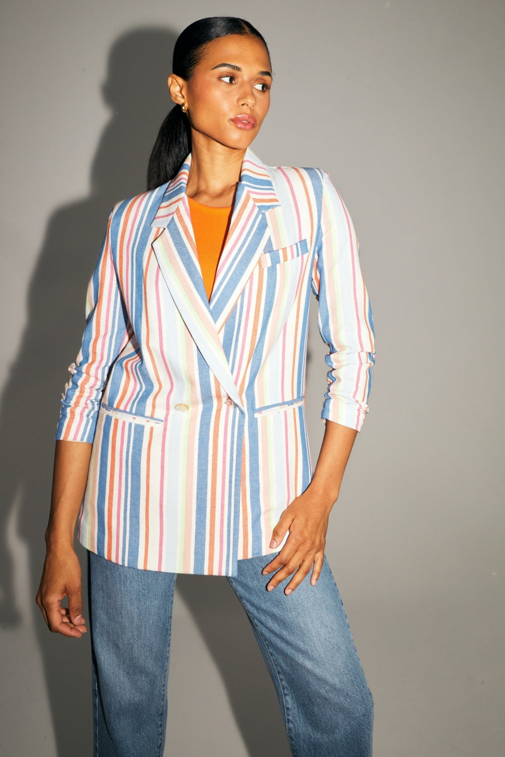 Le Blazer Ema A  Rayures Pop Multicolores En Coton Organique Fabriqué En Italie