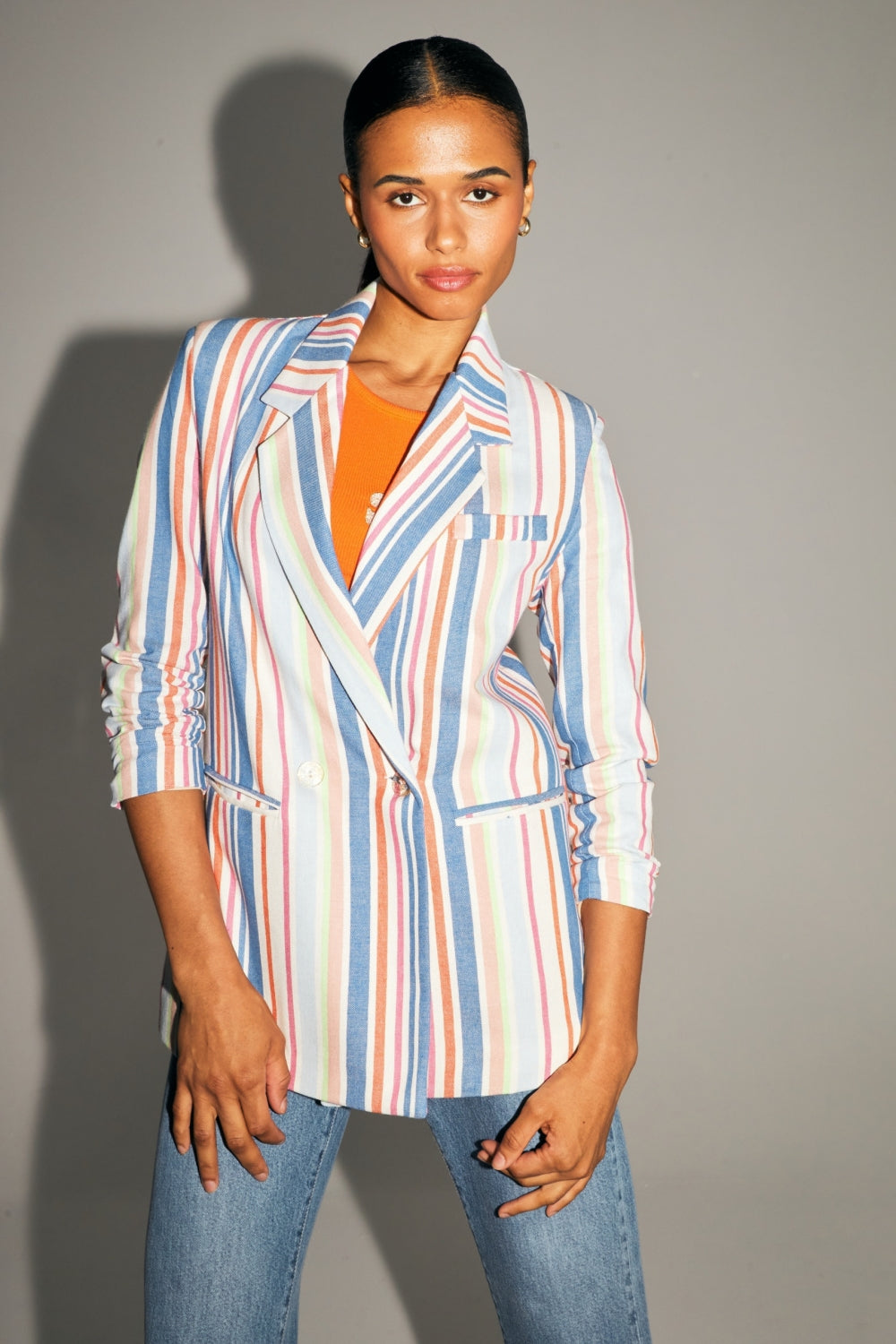 Le Blazer Ema A  Rayures Pop Multicolores En Coton Organique Fabriqué En Italie
