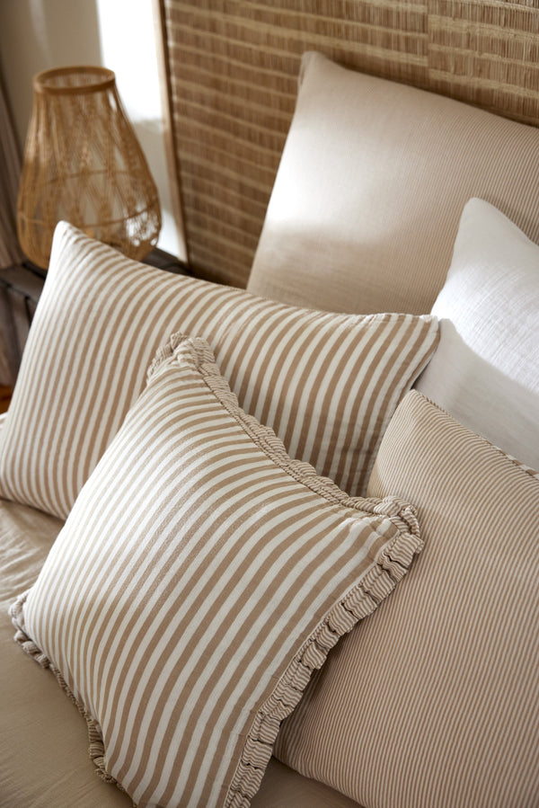 Romie - Coussin Déhoussable Avec Passepoil - Gaze De Coton Tissée Teinte - Ficelle