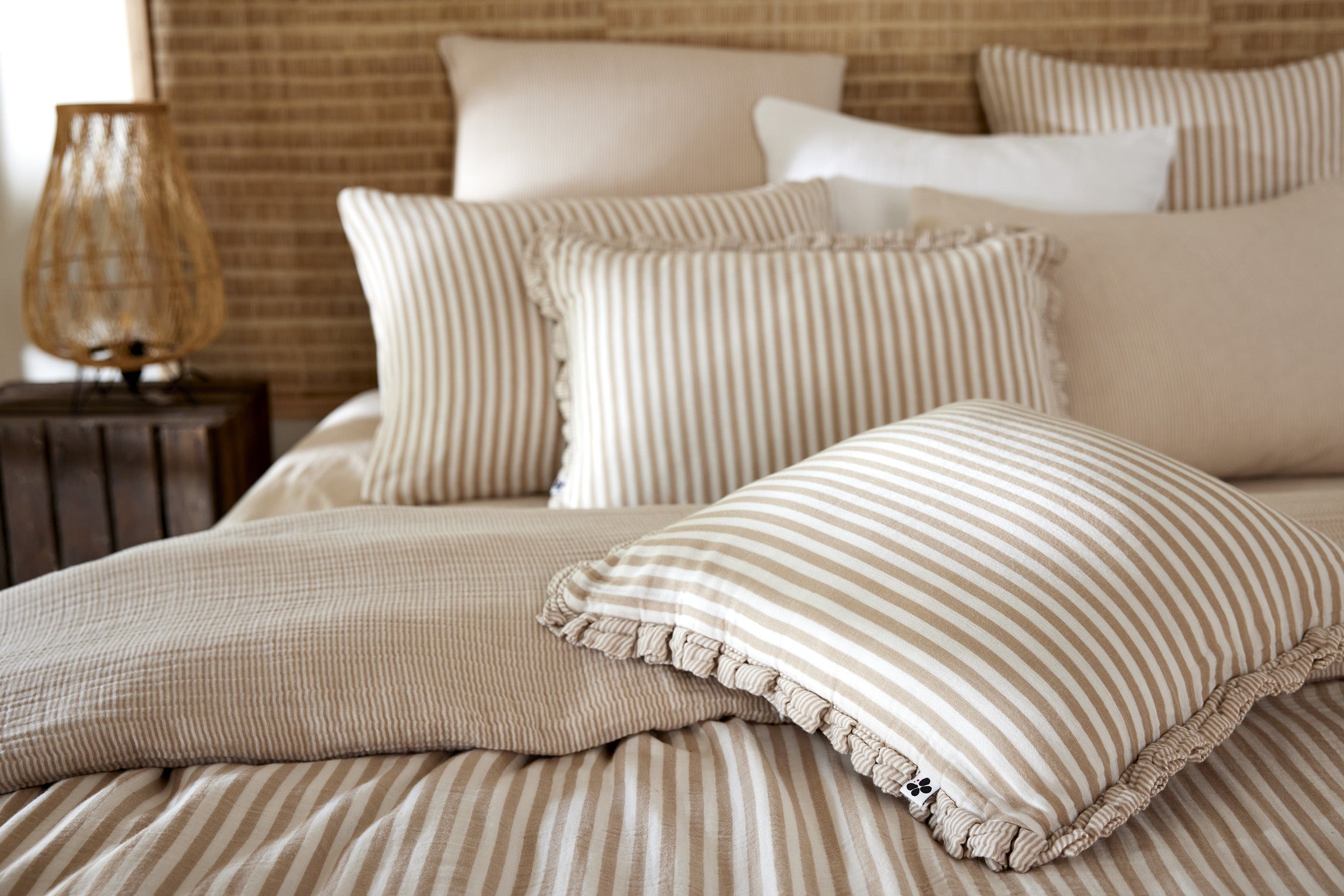 Romie - Coussin Déhoussable Avec Passepoil - Gaze De Coton Tissée Teinte - Ficelle