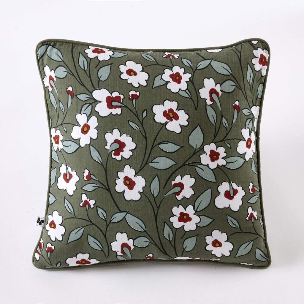 Flora - Coussin Déhoussable Avec Passepoil - Gaze De Coton Imprimée