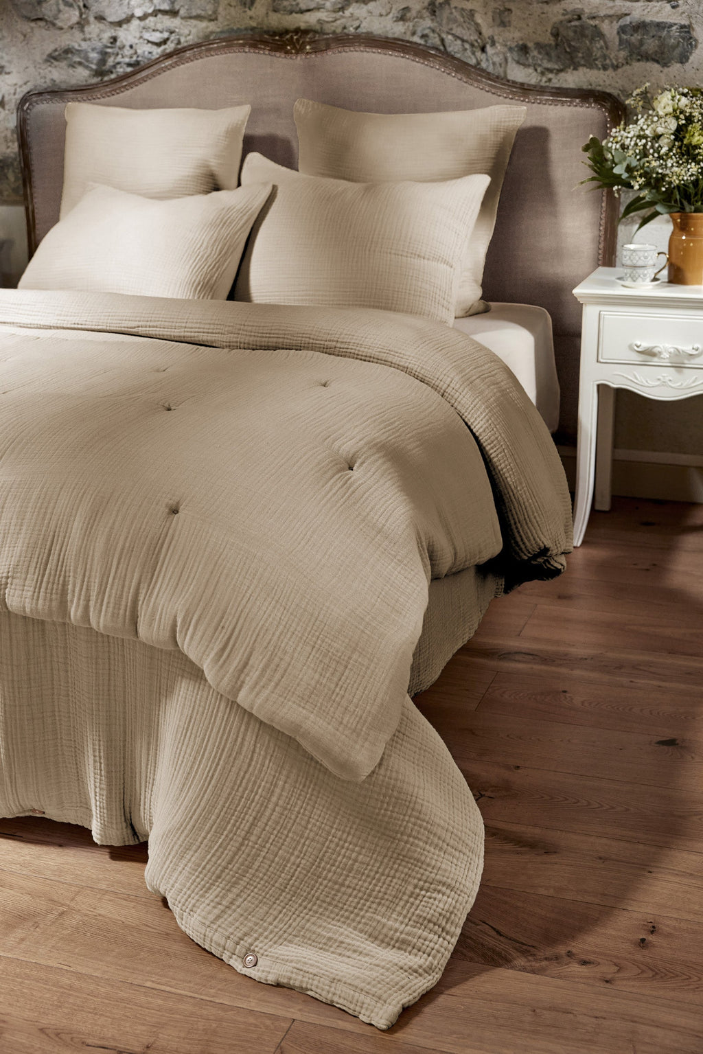Ina - Bout De Lit - Quadruple Gaze De Coton Unie - Ficelle