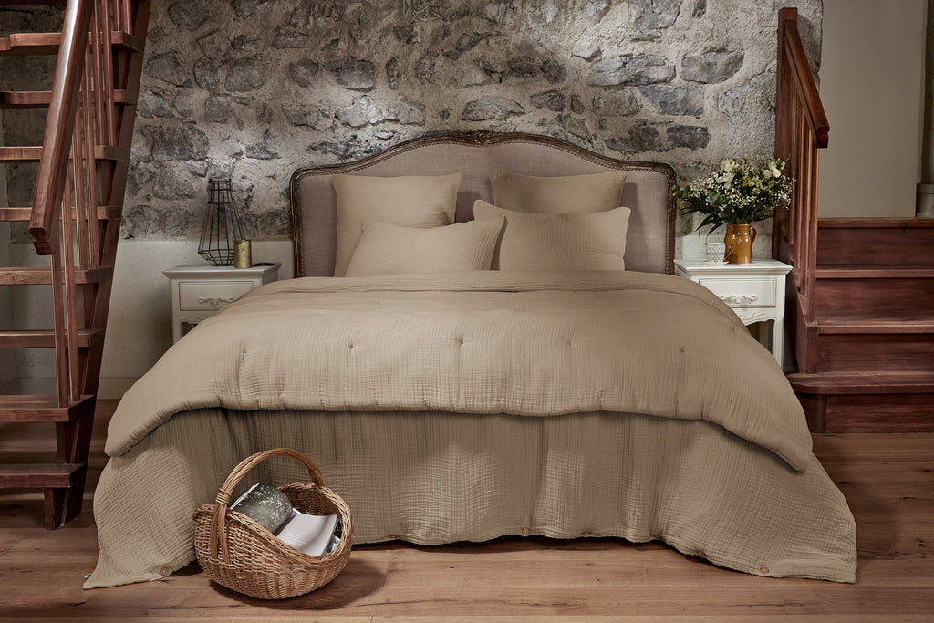 Ina - Housse De Couette - Quadruple Gaze De Coton Unie - Ficelle