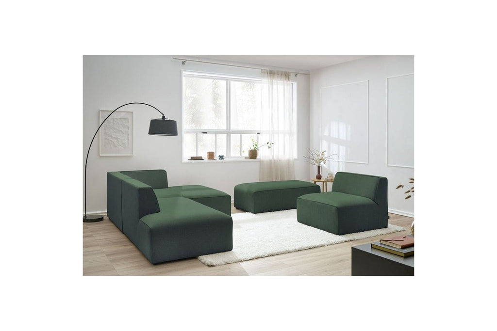 Megeve - Canapé D'Angle Fixe Modulable - Tissu Lisse Avec 1 Chauffeuse Et 1 Pouf - Angle Droit