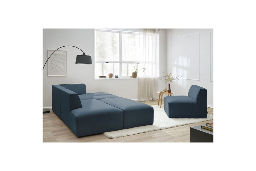 Megeve - Canapé D'Angle Fixe Modulable - Tissu Lisse Avec 1 Chauffeuse Et 1 Pouf - Angle Droit