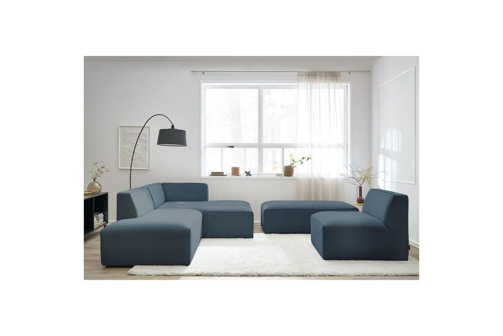 Megeve - Canapé D'Angle Fixe Modulable - Tissu Lisse Avec 1 Chauffeuse Et 1 Pouf - Angle Droit