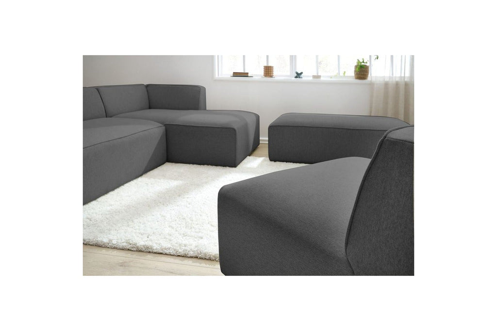 Megeve - Canapé D'Angle Fixe Modulable - Tissu Lisse Avec 1 Chauffeuse Et 1 Pouf - Angle Droit