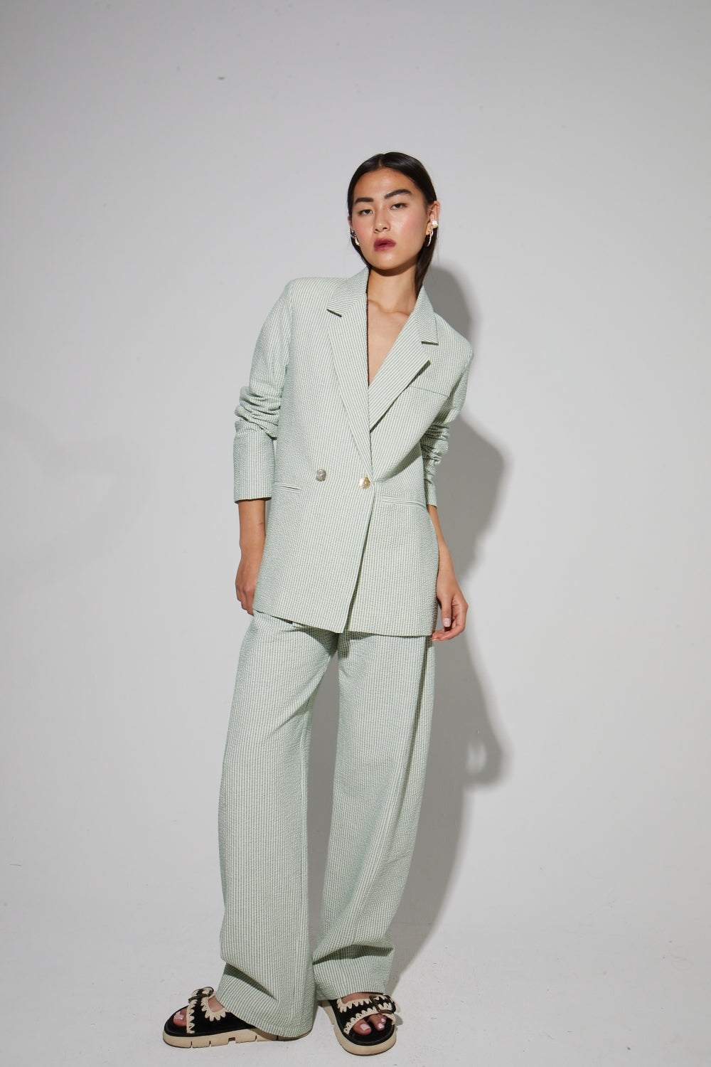 Blazer Ema, Rayures Gaufrées Vertes Fabriqué En Italie