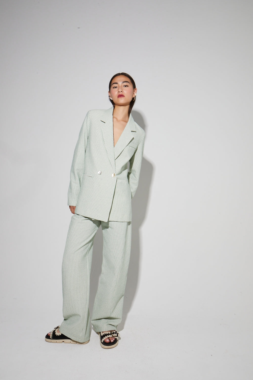 Blazer Ema, Rayures Gaufrées Vertes Fabriqué En Italie