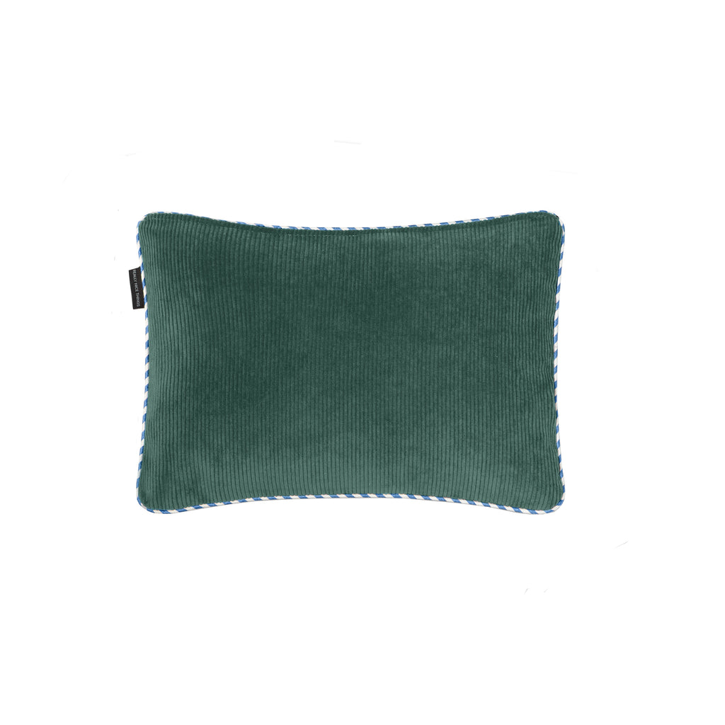 Coussin Double Face 50X35 En Velours Côtelé - Vert Et Bleu