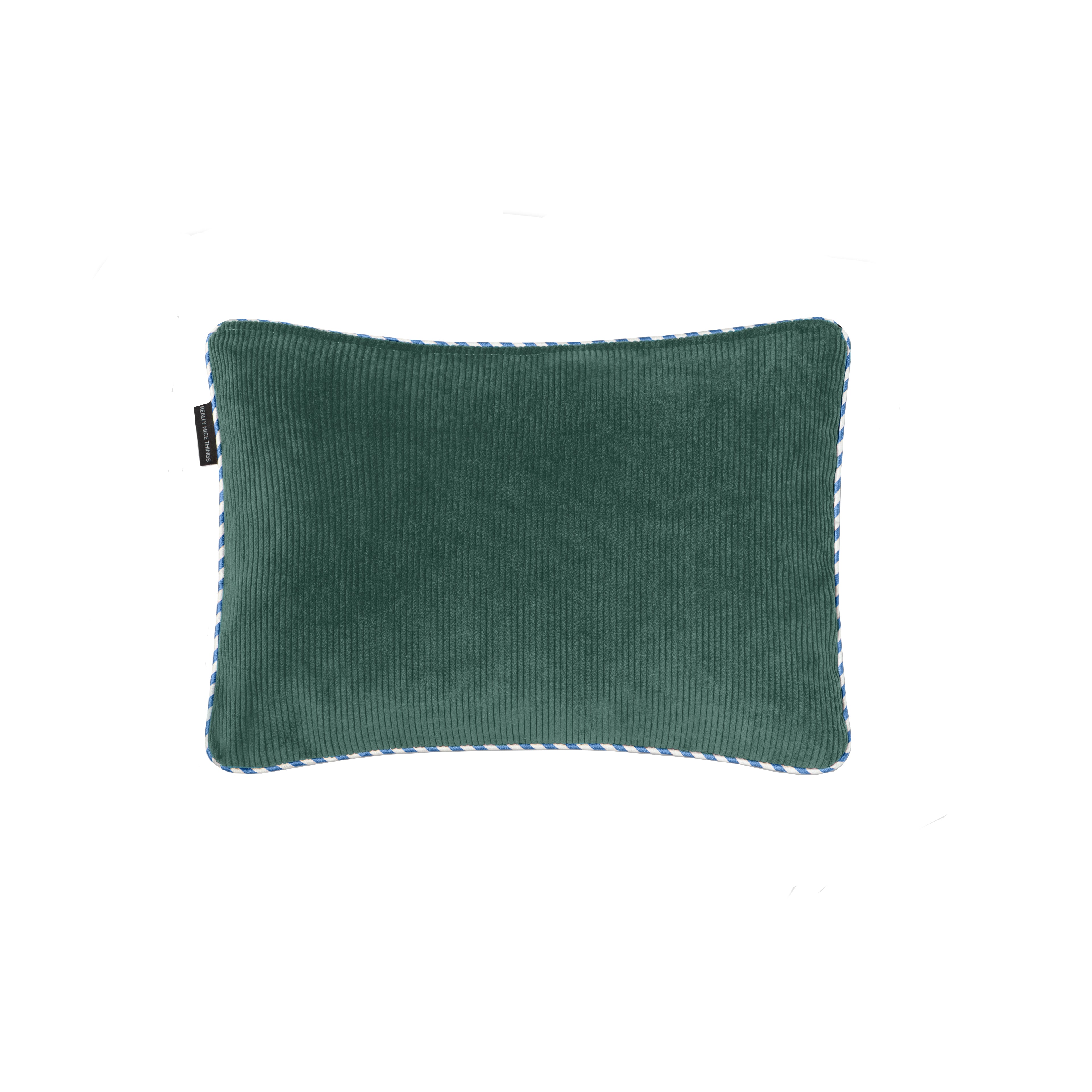 Coussin Double Face 50X35 En Velours Côtelé - Vert Et Bleu