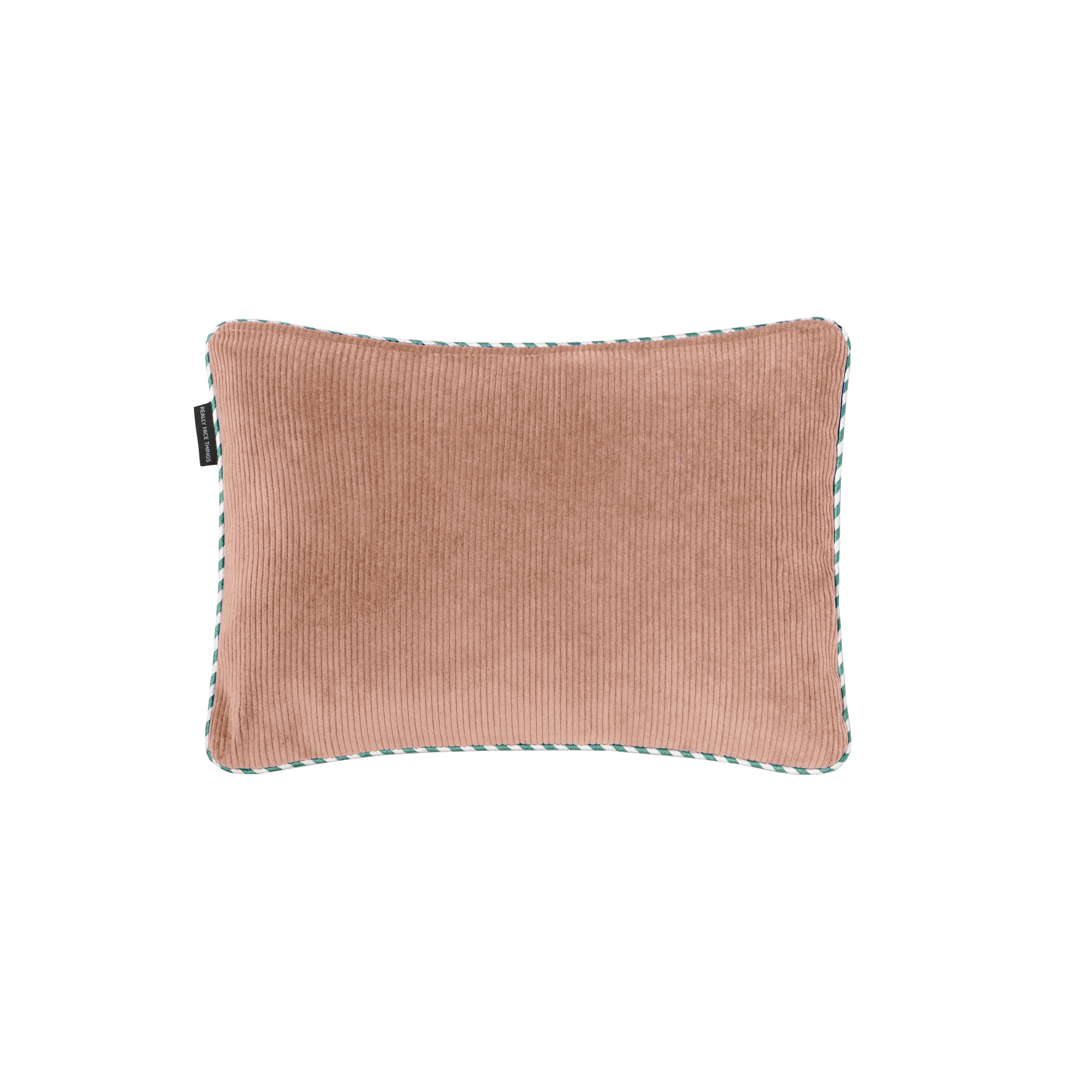 Coussin Double Face 50X35 En Velours Côtelé - Rose Et Marron